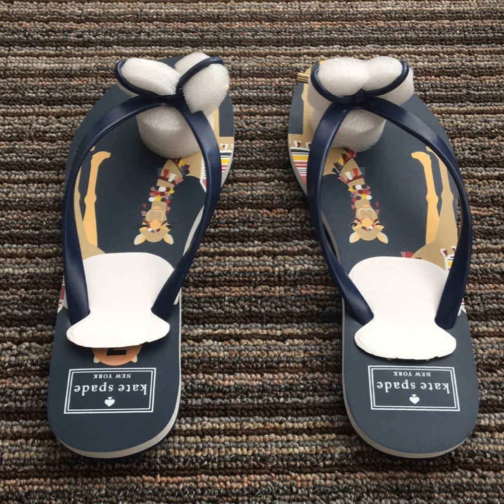 NEW Kate Spade Camel Print Flip Flops Size 7 - Picture 4 of 6